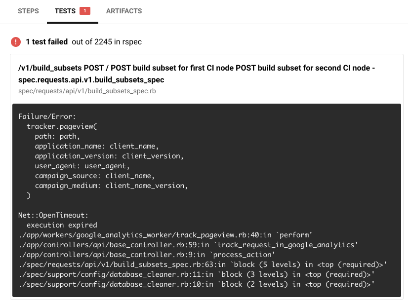 CircleCI web UI, failure, RSpec, test, test case